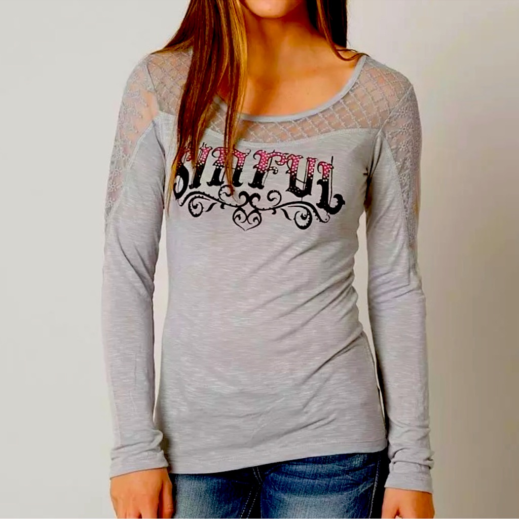 Woman’s Sinful Long Sleeve Shirt In Gray.